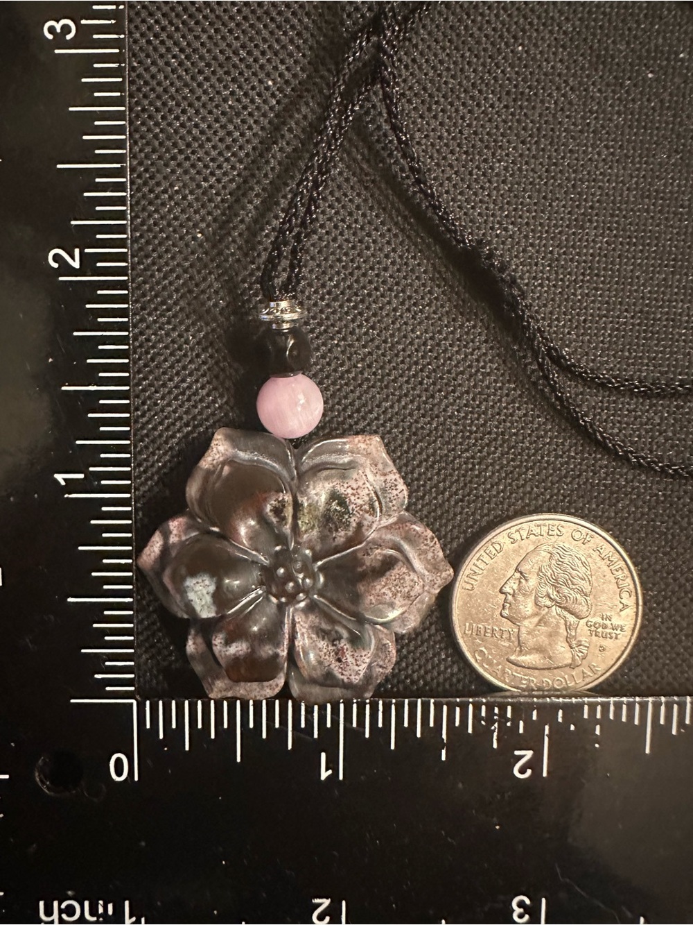 Ocean Jasper Pendant Necklace with Kunzite on Thin Black Adjustable Rope - Picture 16 of 16